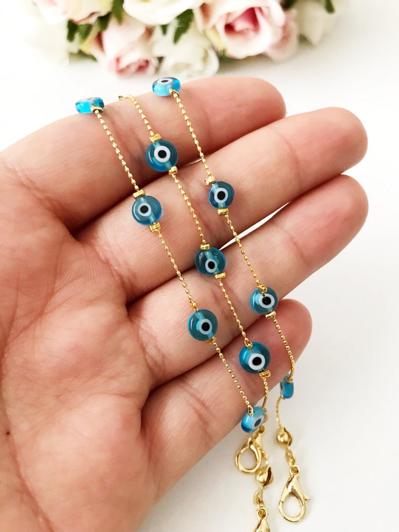 Minimalist Evil Eye Bracelet, Gold Chain Bracelet, Turkish Evil Eye