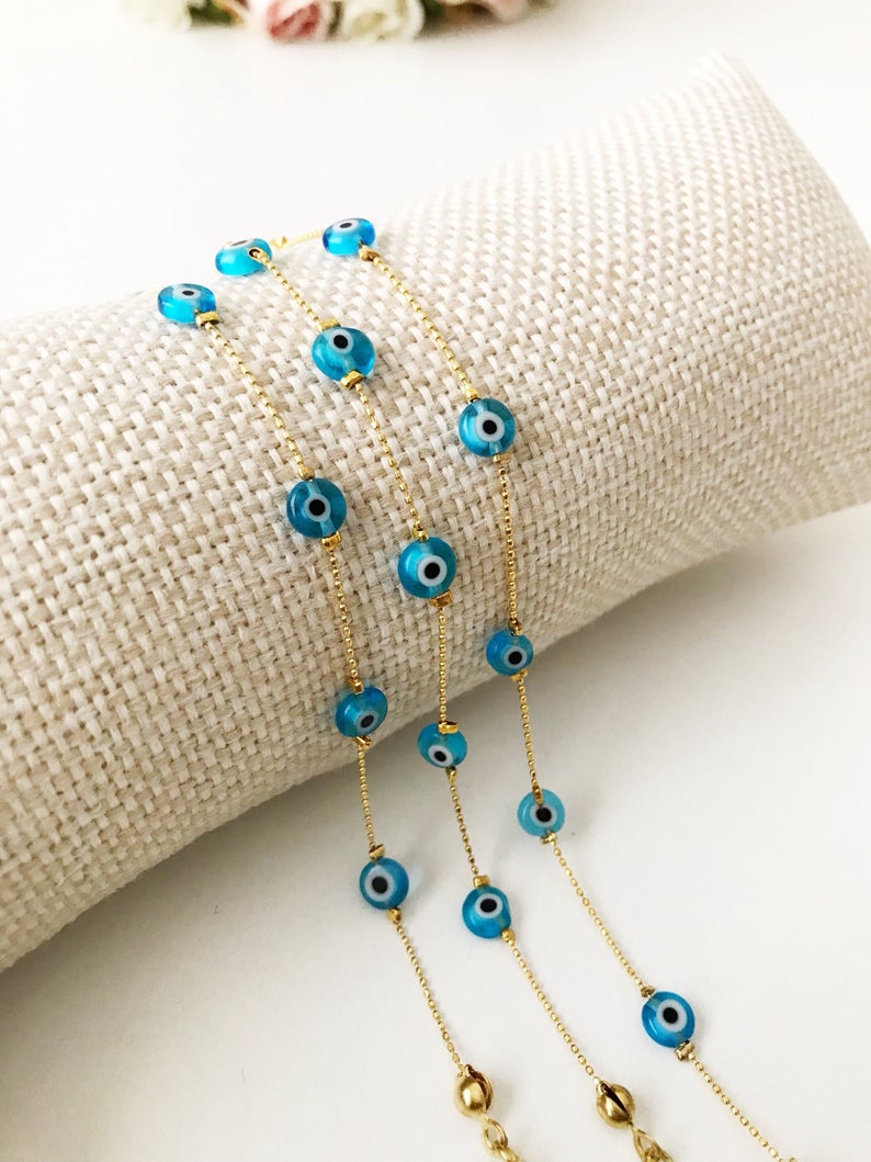 Minimalist Evil Eye Bracelet, Gold Chain Bracelet, Turkish Evil Eye