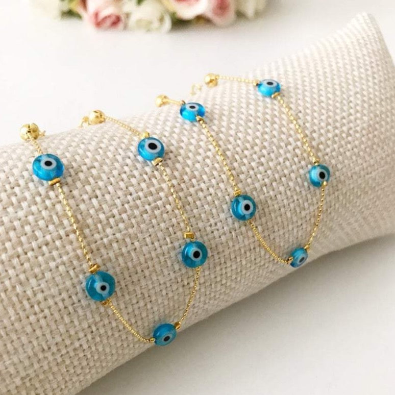 Minimalist Evil Eye Bracelet, Gold Chain Bracelet, Turkish Evil Eye