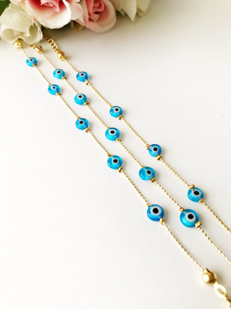 Minimalist Evil Eye Bracelet, Gold Chain Bracelet, Turkish Evil Eye