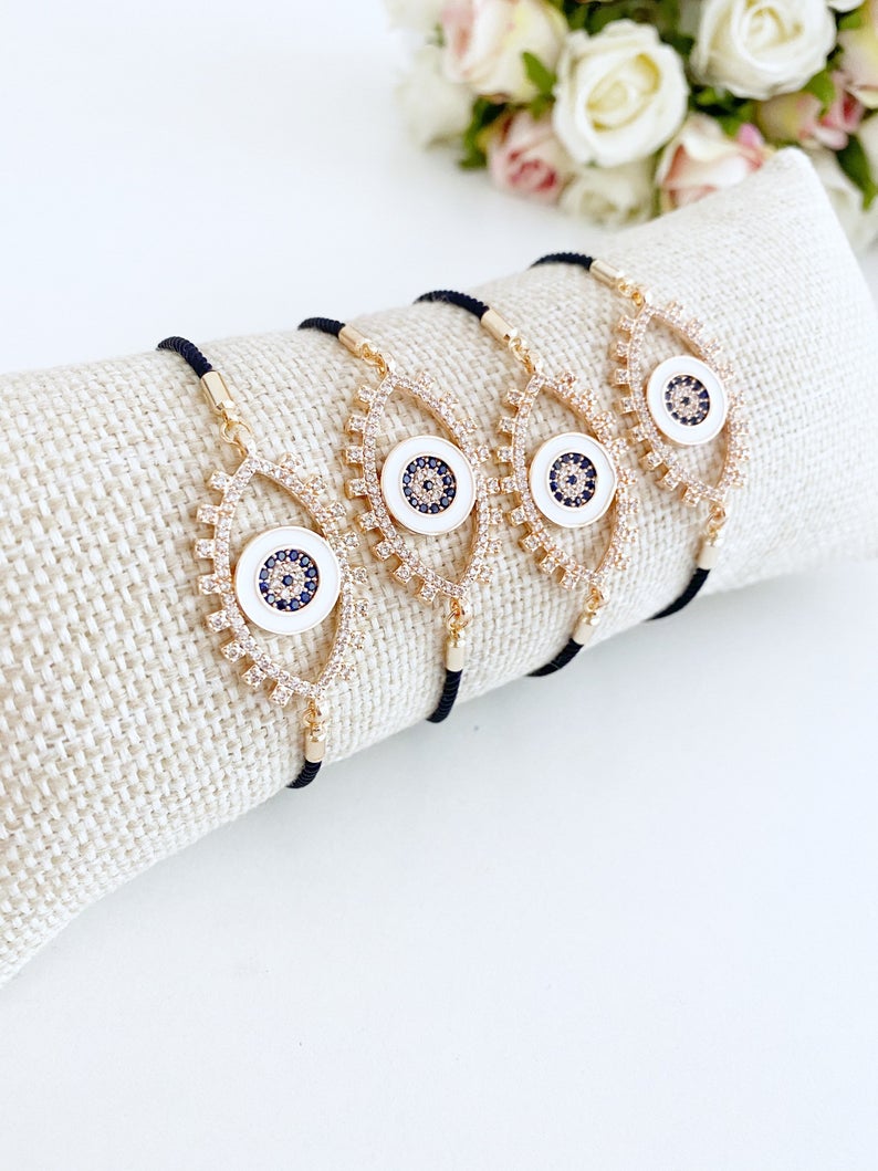 Eye shaped Evil Eye Bracelet, Adjustable Greek Evil Eye Bracelet, Rose