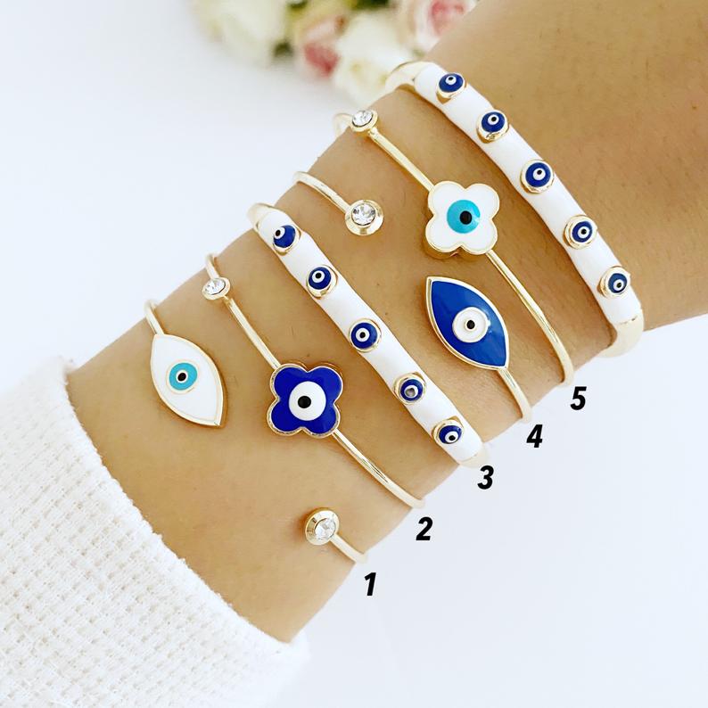 Evil Eye Cuff Bracelet, Gold Bangle Bracelet, Elegant Cuff