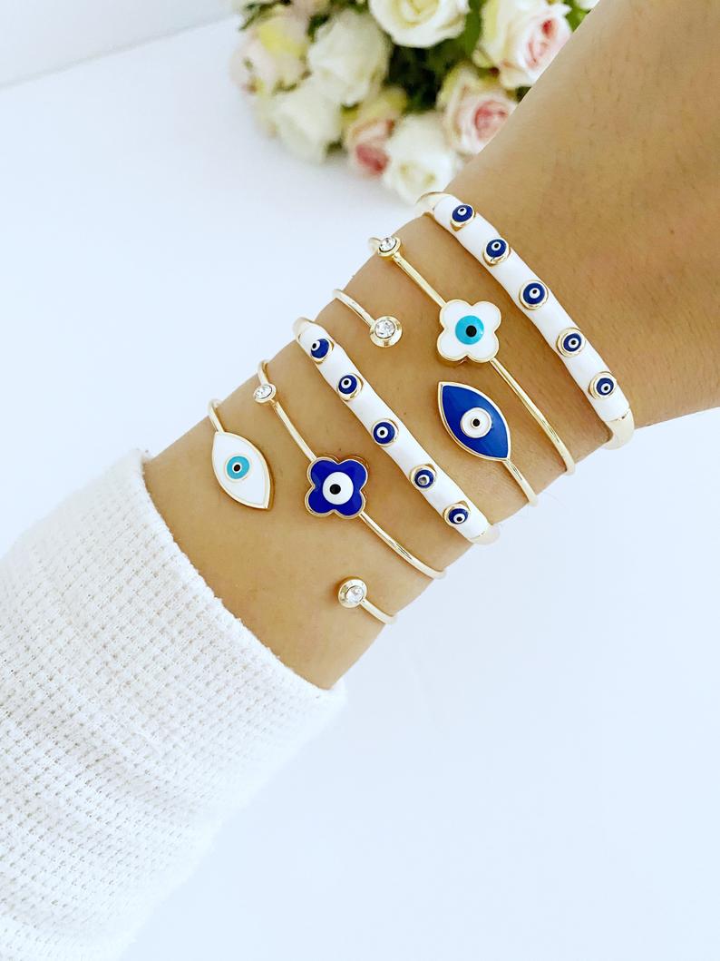 Evil Eye Cuff Bracelet, Gold Bangle Bracelet, Elegant Cuff