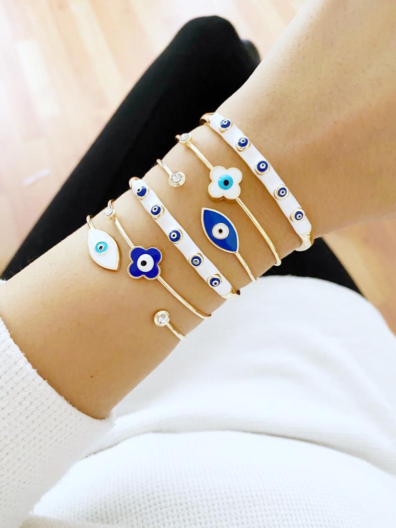 Evil Eye Cuff Bracelet, Gold Bangle Bracelet, Elegant Cuff