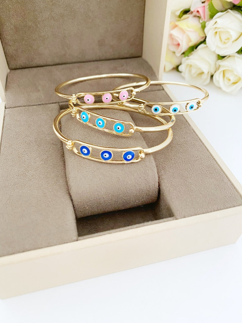 Evil Eye Bracelet, Gold Bangle Bracelet, Water Resistant Jewelry, Evil