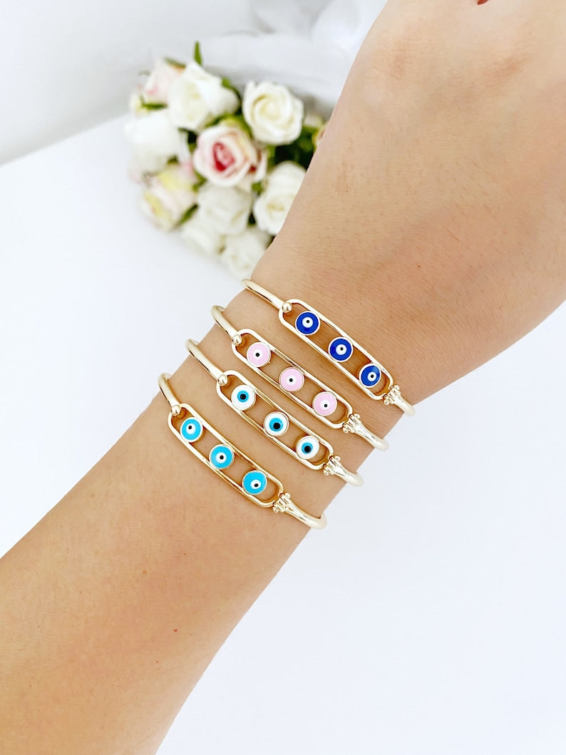 Evil Eye Bracelet, Gold Bangle Bracelet, Water Resistant Jewelry, Evil