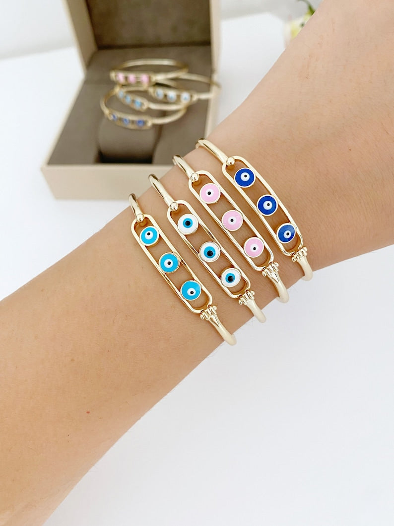 Evil Eye Bracelet, Gold Bangle Bracelet, Water Resistant Jewelry, Evil