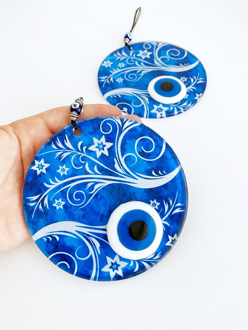 Greek Evil Eye Wall Hanging, Fused Glass Evil Eye Bead, Murano Glass