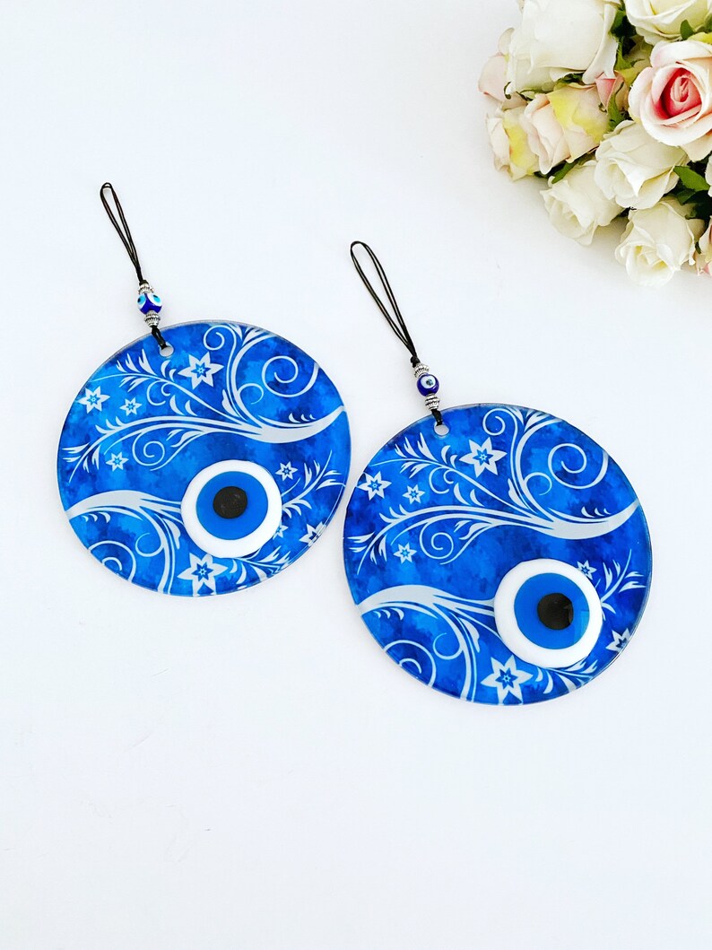 Greek Evil Eye Wall Hanging, Fused Glass Evil Eye Bead, Murano Glass