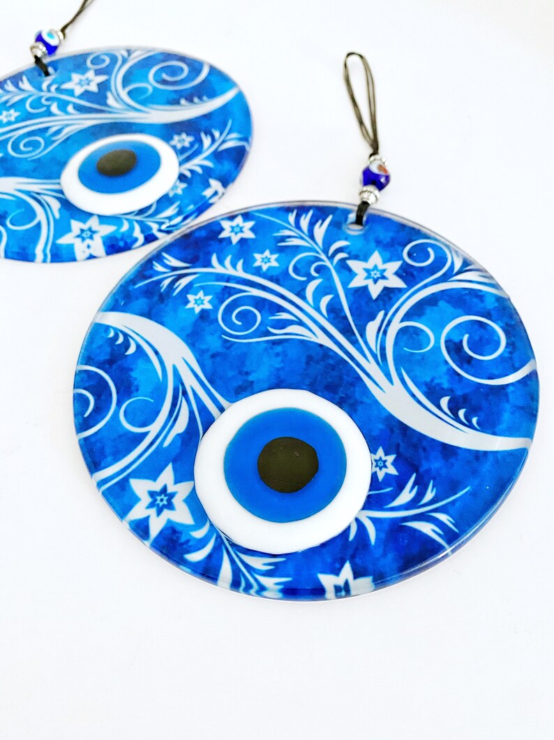 Greek Evil Eye Wall Hanging, Fused Glass Evil Eye Bead, Murano Glass