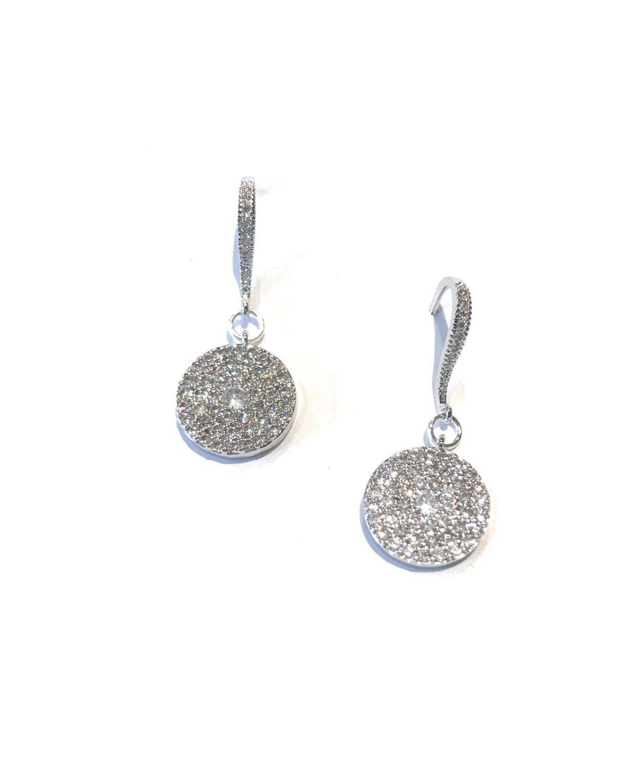 Bridal Disc Earrings, CZ Micro Pave Earrings, Circle Earrings, Gifts