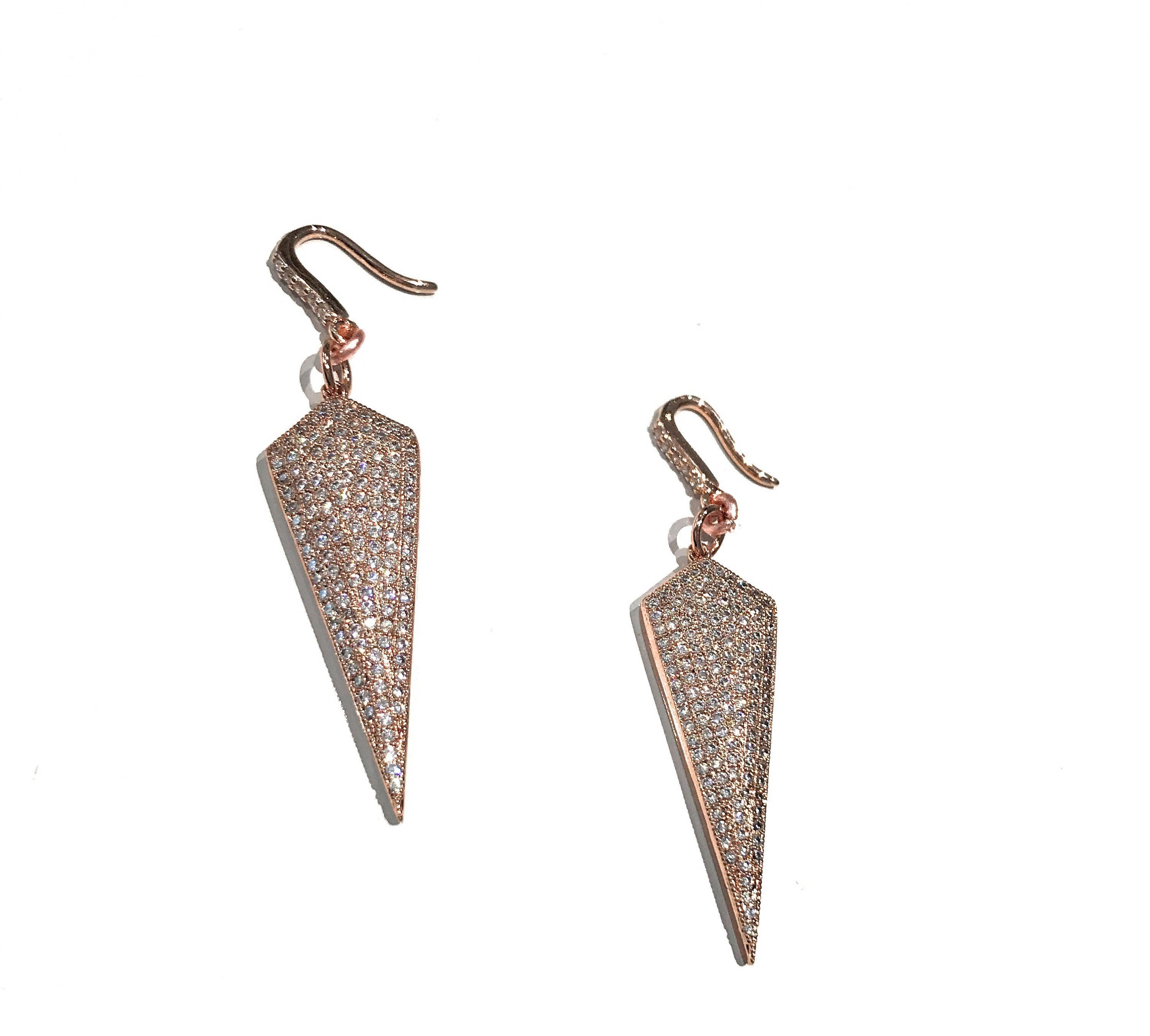 Rose Gold Earrings, Pave Earrings, Rose Gold Jewelry, CZ Earrings,