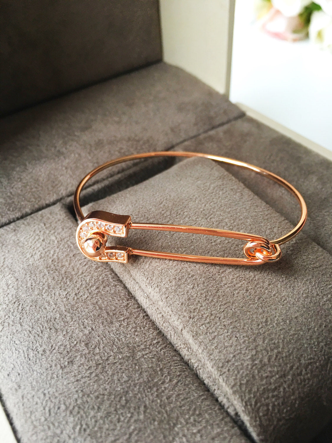 Safety Pin Bangle Bracelet, Silver Rose Gold Cuff Bracelet, Bangles