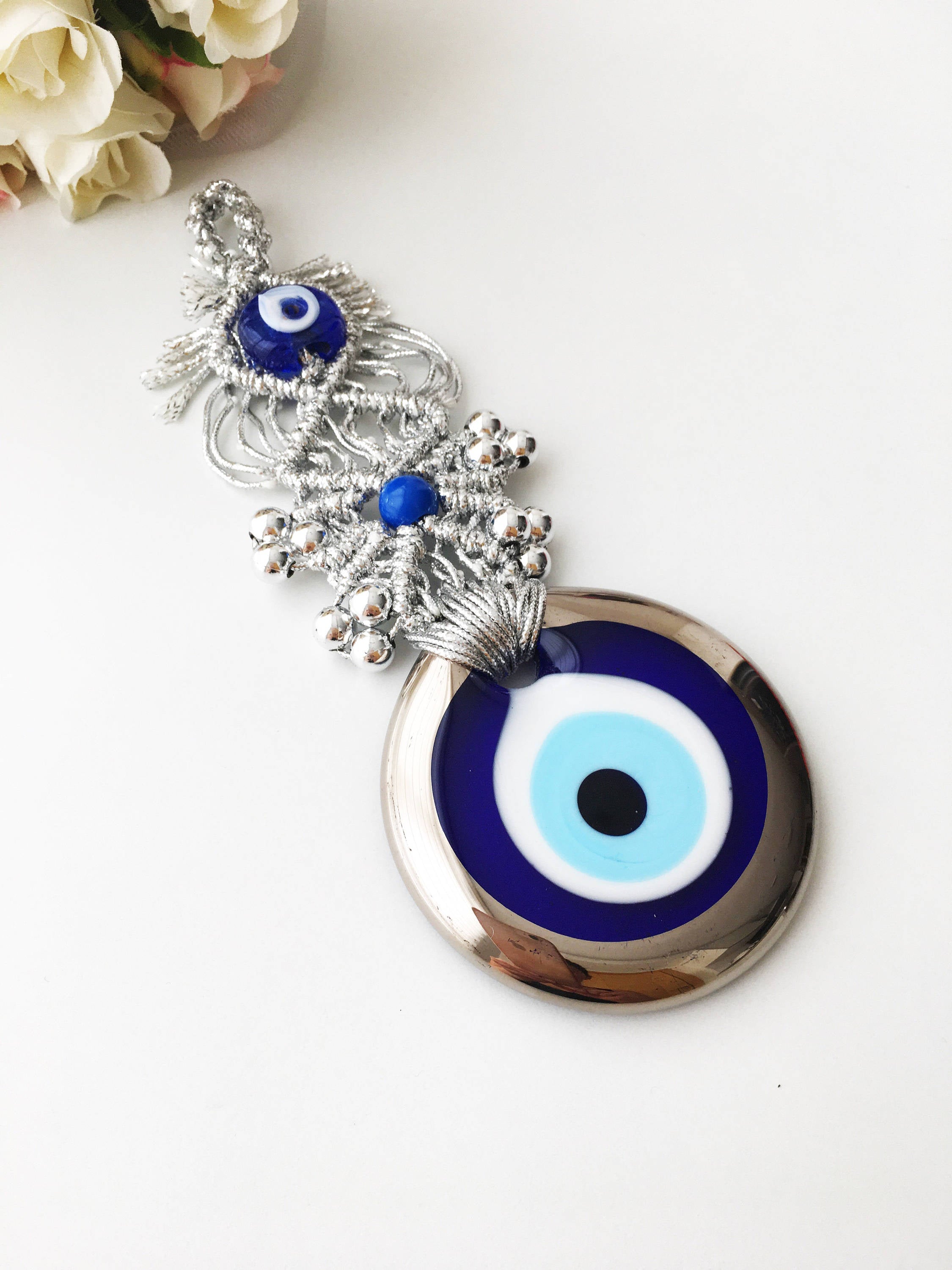 Silver Macrame Evil Eye Wall Hanging