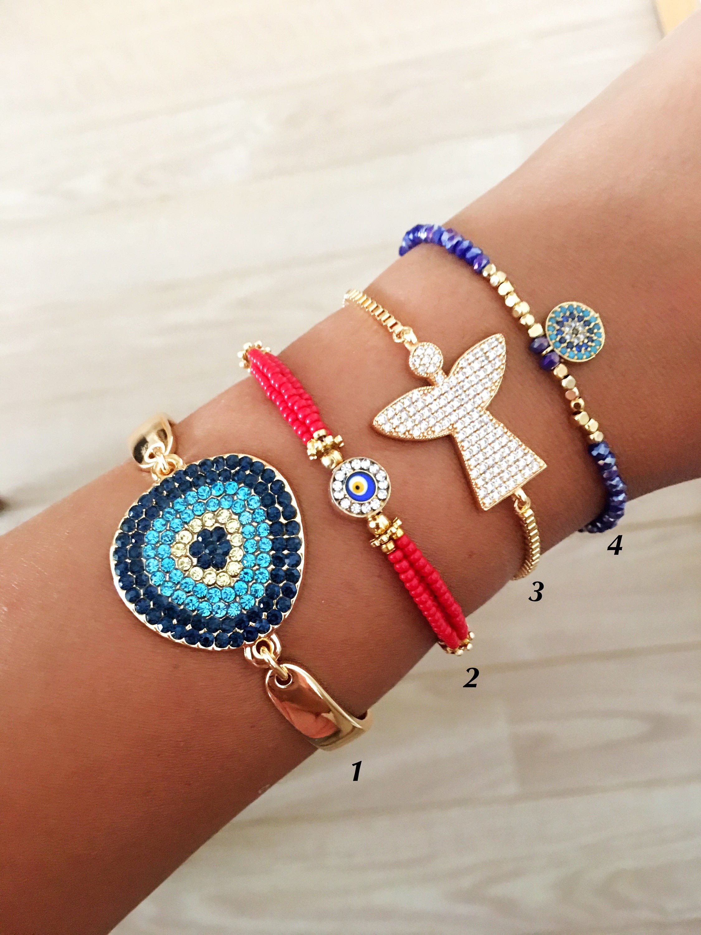 Evil Eye Bracelet Collection, Adjustable Seed Beads