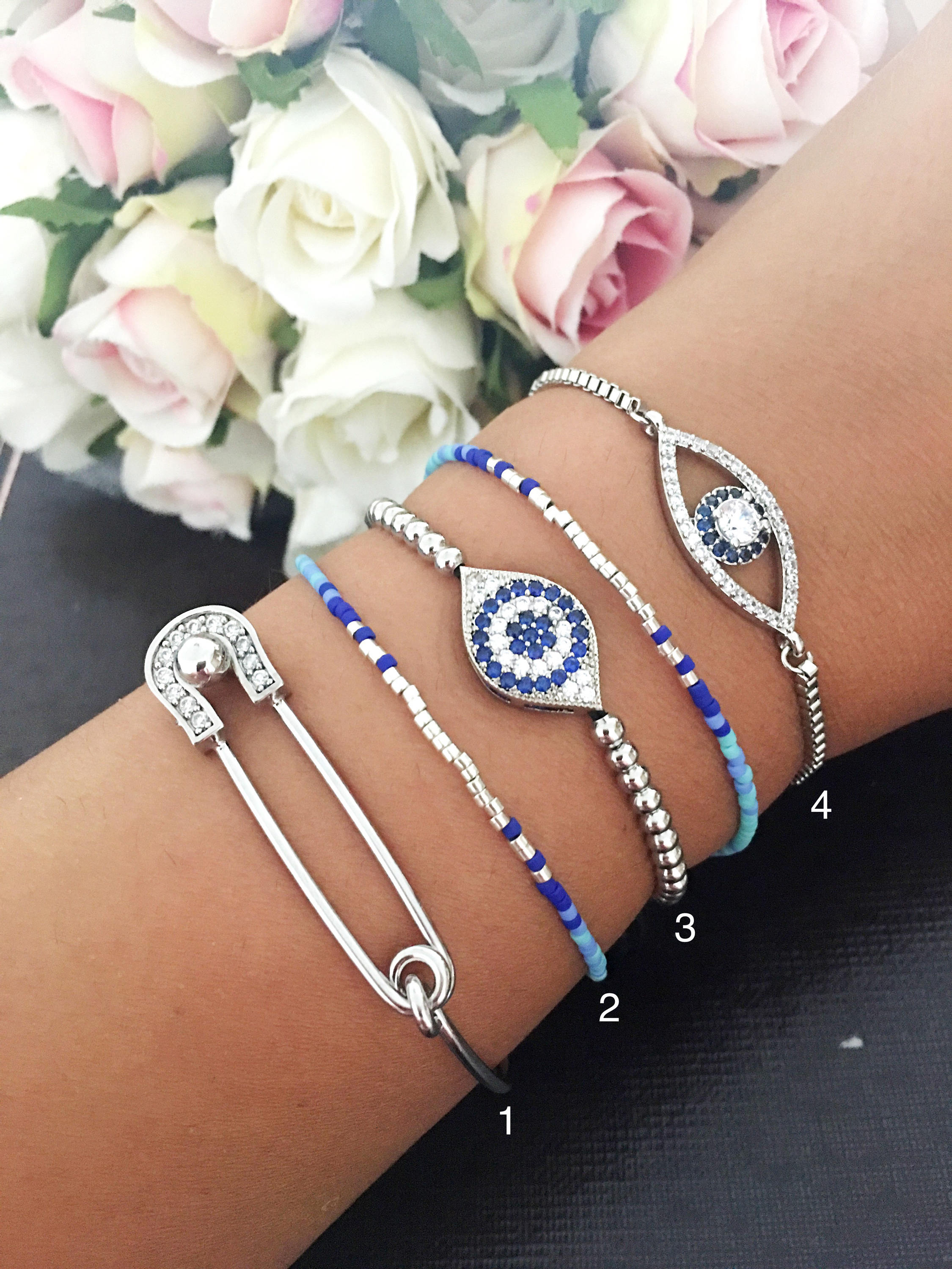 Evil Eye Bracelet, Silver Bracelet Set, Bangle Bracelet