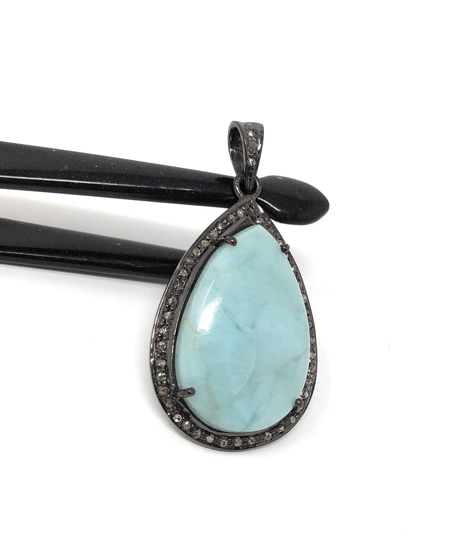 Larimar Pendant, Gemstone Pendant, Silver Pendant, Natural Larimar,