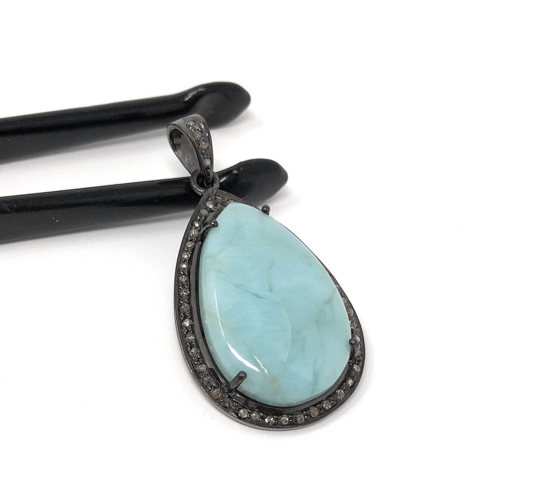 Larimar Pendant, Gemstone Pendant, Silver Pendant, Natural Larimar,