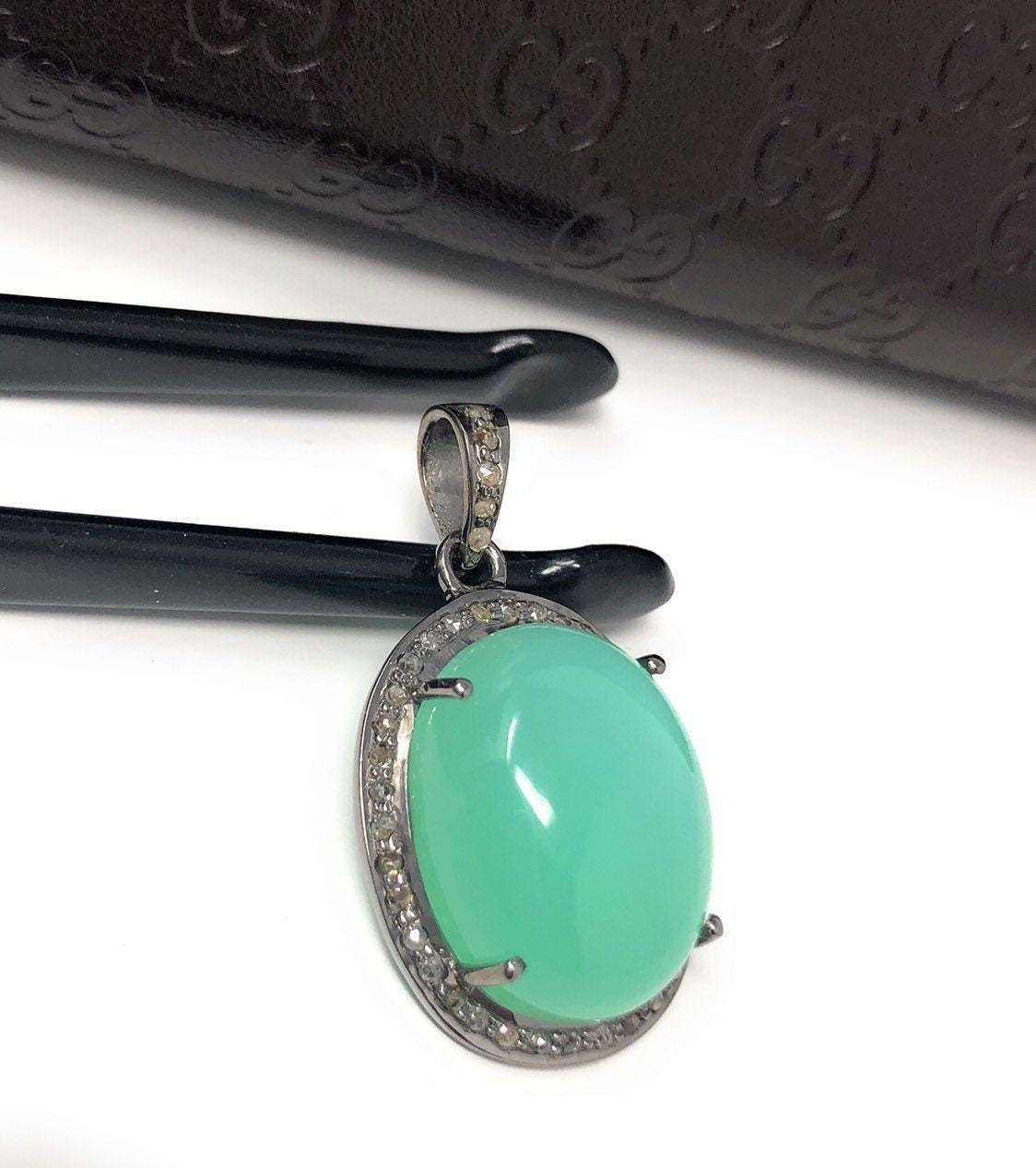 Chrysoprase Pendant, Gemstone Pendant, Silver Pendant, Chrysoprase