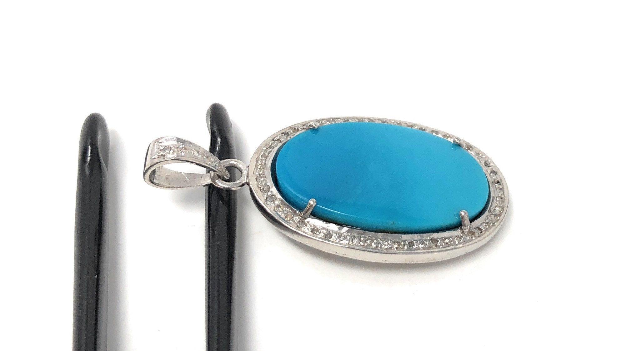 Sleeping Beauty Arizona Turquoise Pendant, Sterling Silver Diamond Pen