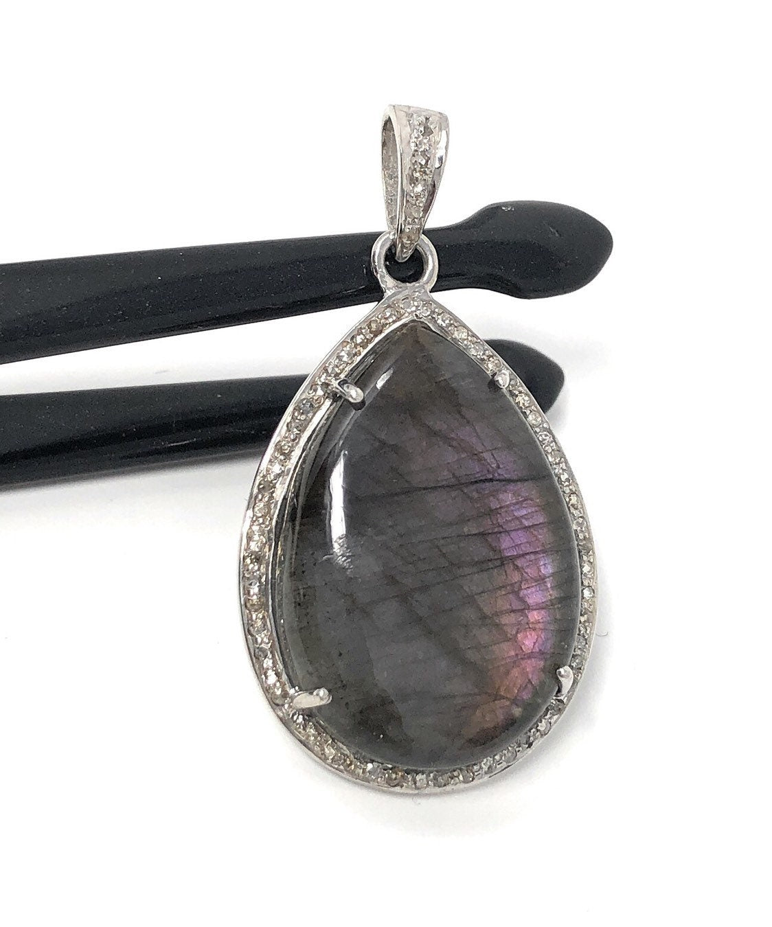 Labradorite Pendant, Gemstone Pendant, Diamond Pendant, Sterling