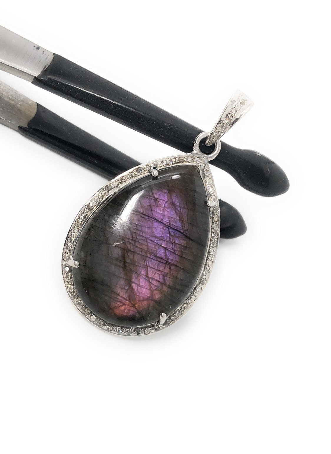 Labradorite Pendant, Gemstone Pendant, Diamond Pendant, Sterling