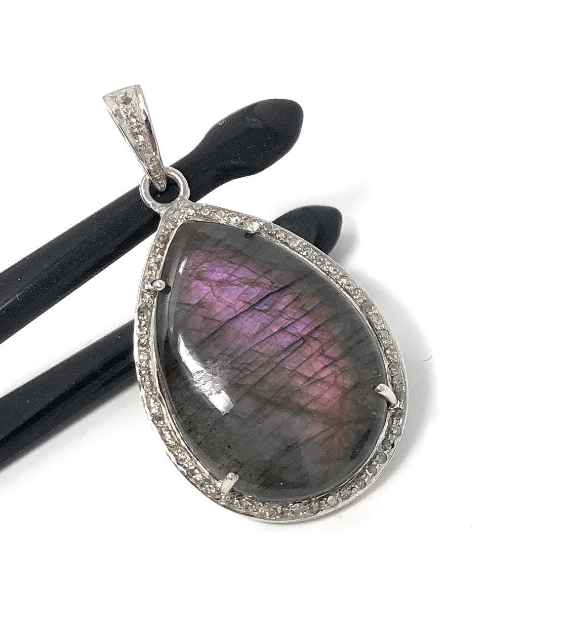 Labradorite Pendant, Gemstone Pendant, Diamond Pendant, Sterling