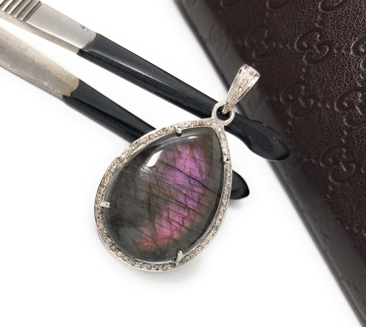 Labradorite Pendant, Gemstone Pendant, Diamond Pendant, Sterling