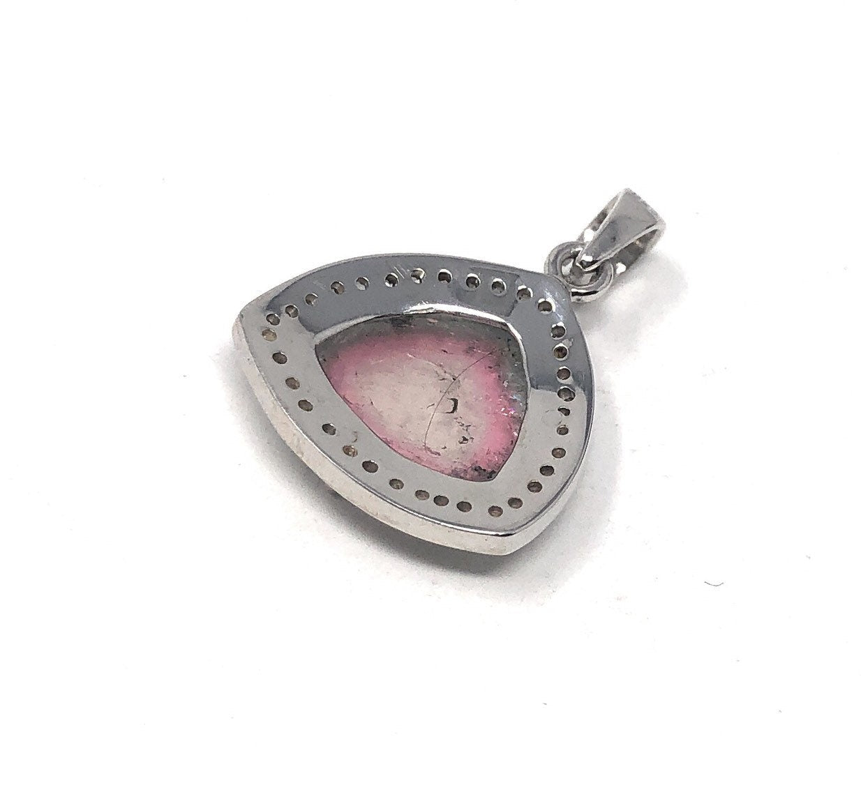 Watermelon Tourmaline Diamond Pendant, Gemstone Pendant, Sterling