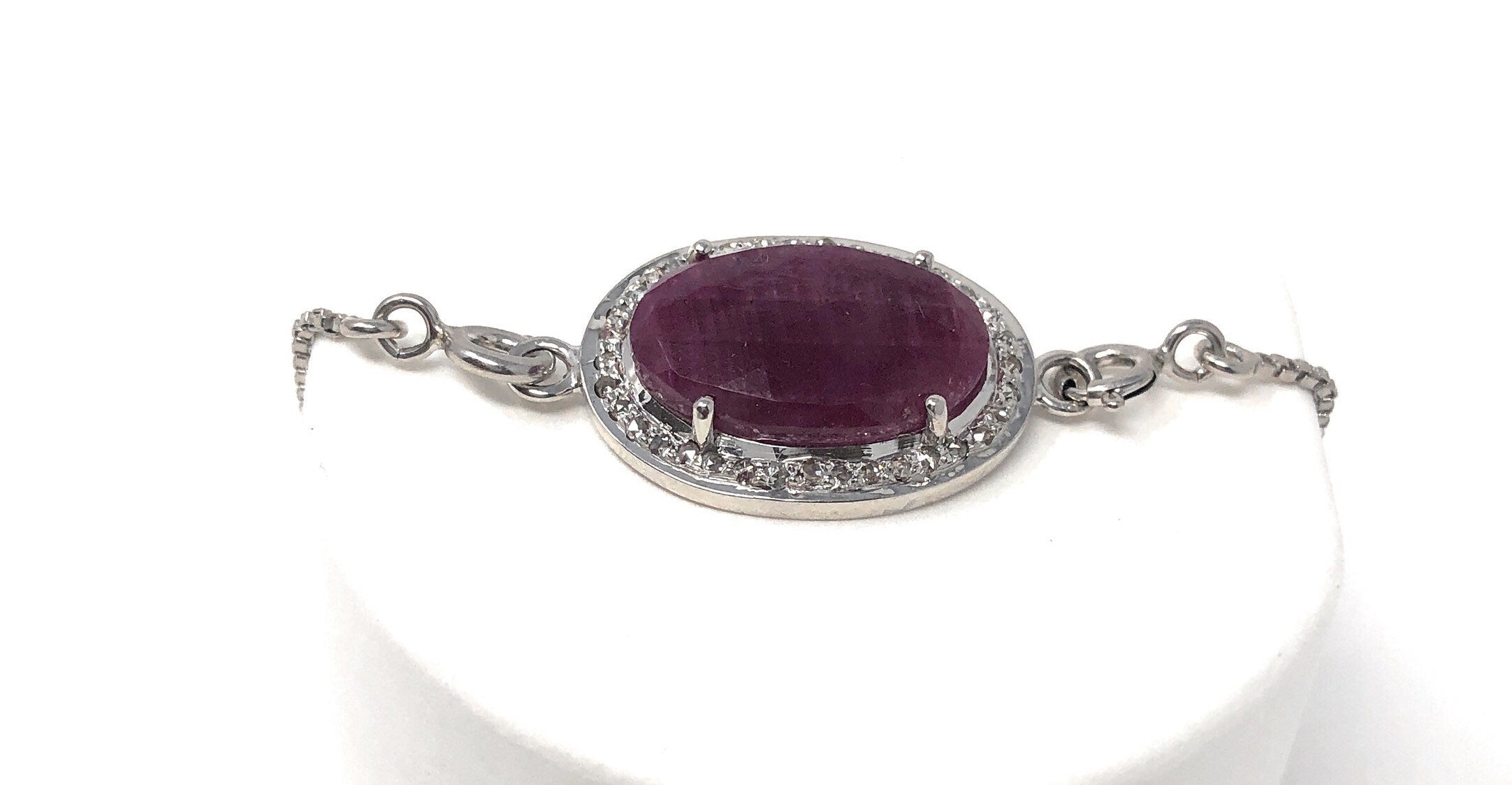 Natural Ruby Pave Diamond Bracelet , Sterling Silver Bolo Bracelet,