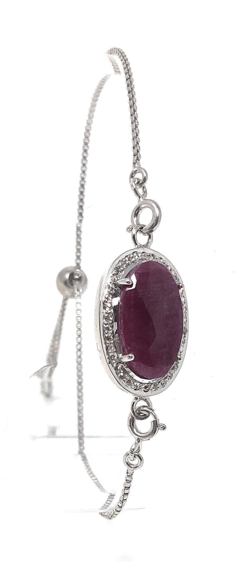 Natural Ruby Pave Diamond Bracelet , Sterling Silver Bolo Bracelet,