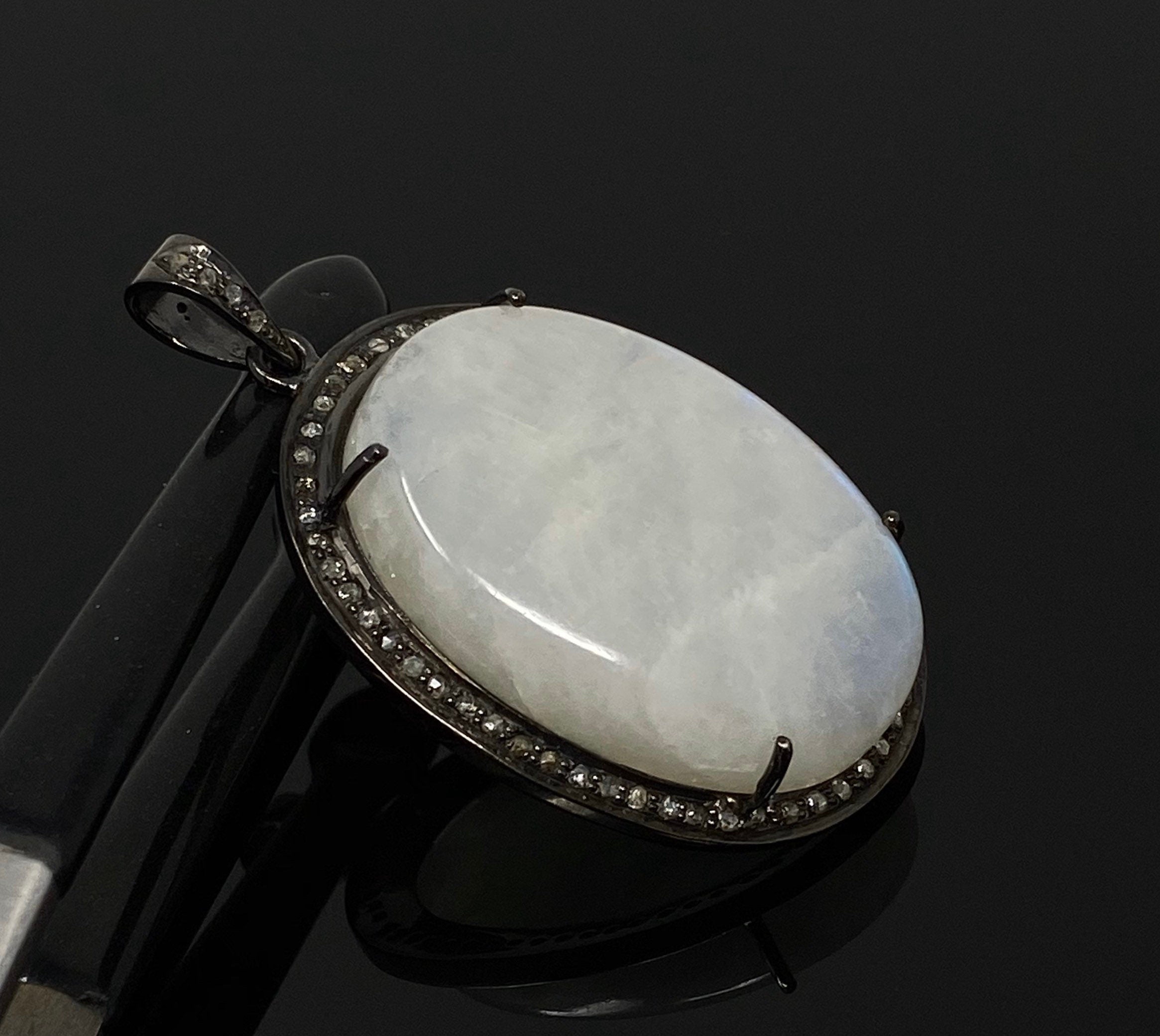 Moonstone Gemstone Pendant, Diamond Pendant, Gemstone Pendant, Pave