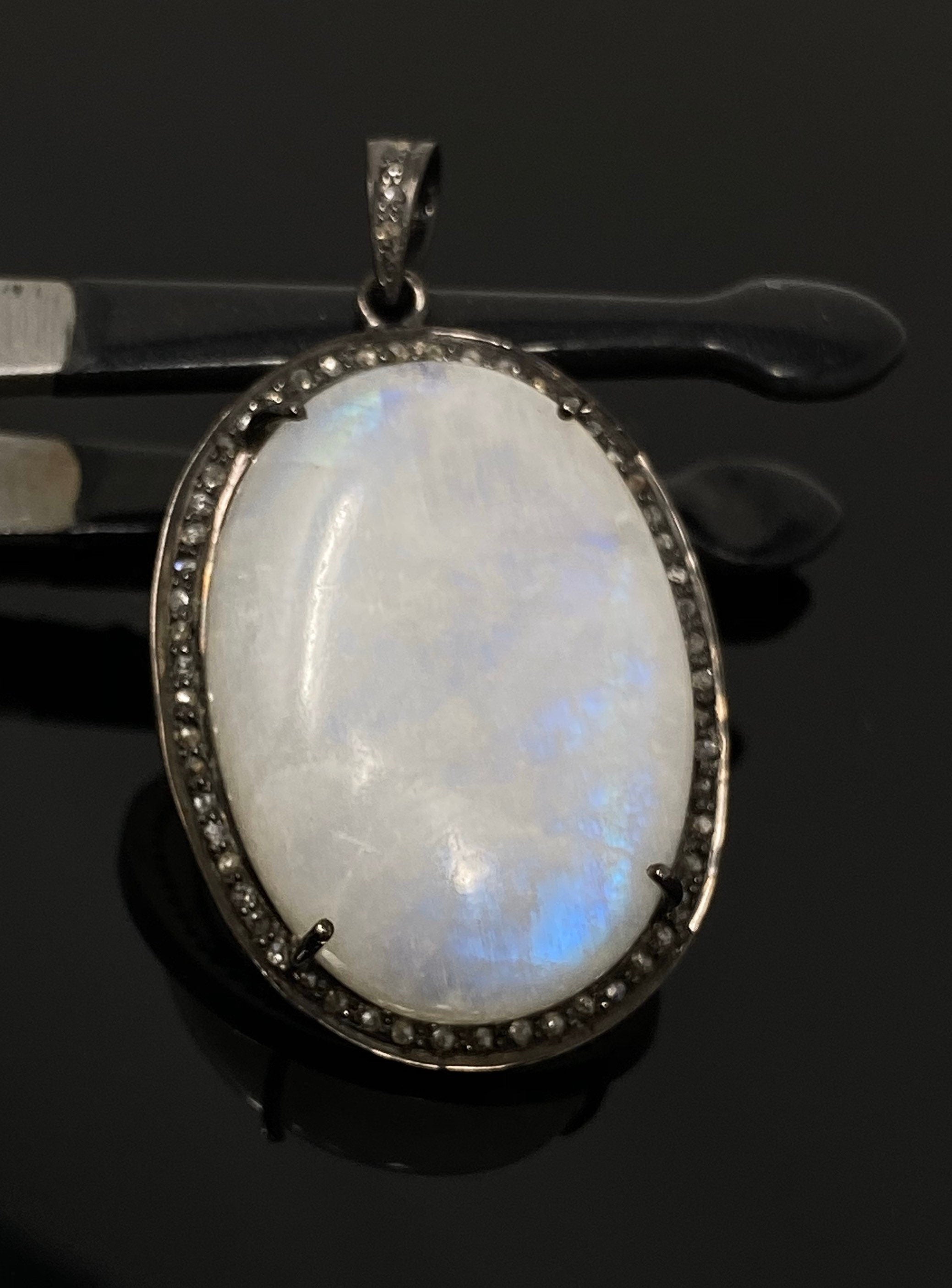 Moonstone Gemstone Pendant, Diamond Pendant, Gemstone Pendant, Pave