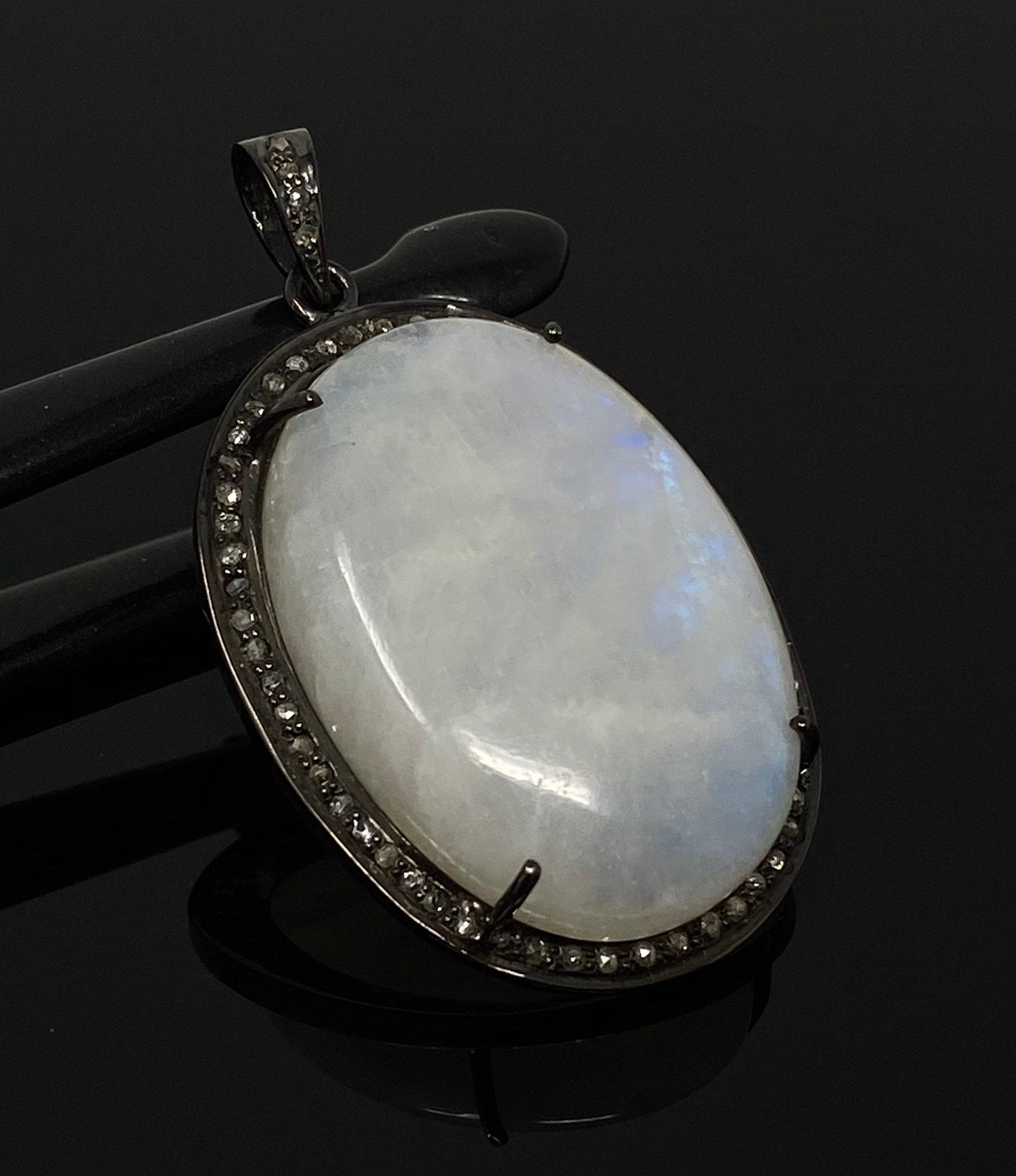 Moonstone Gemstone Pendant, Diamond Pendant, Gemstone Pendant, Pave