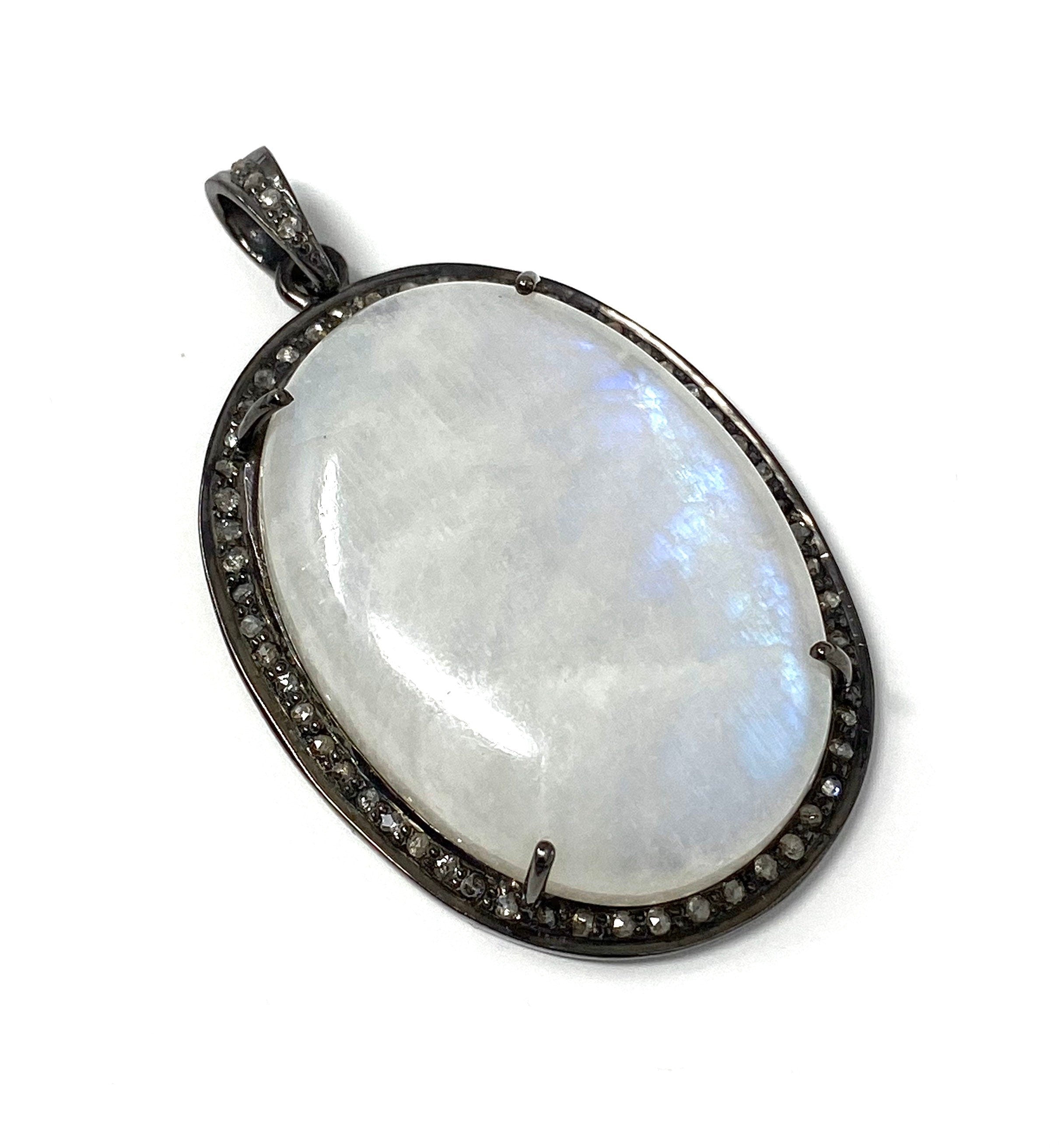 Moonstone Gemstone Pendant, Diamond Pendant, Gemstone Pendant, Pave