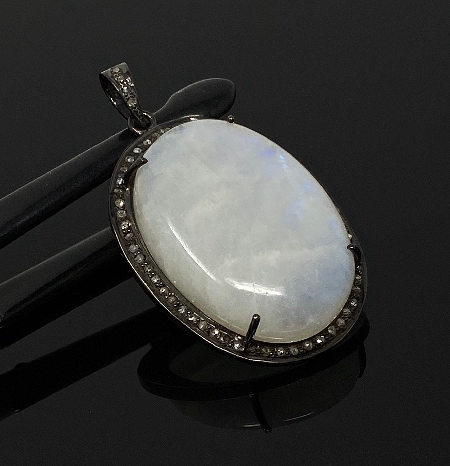 Moonstone Gemstone Pendant, Diamond Pendant, Gemstone Pendant, Pave