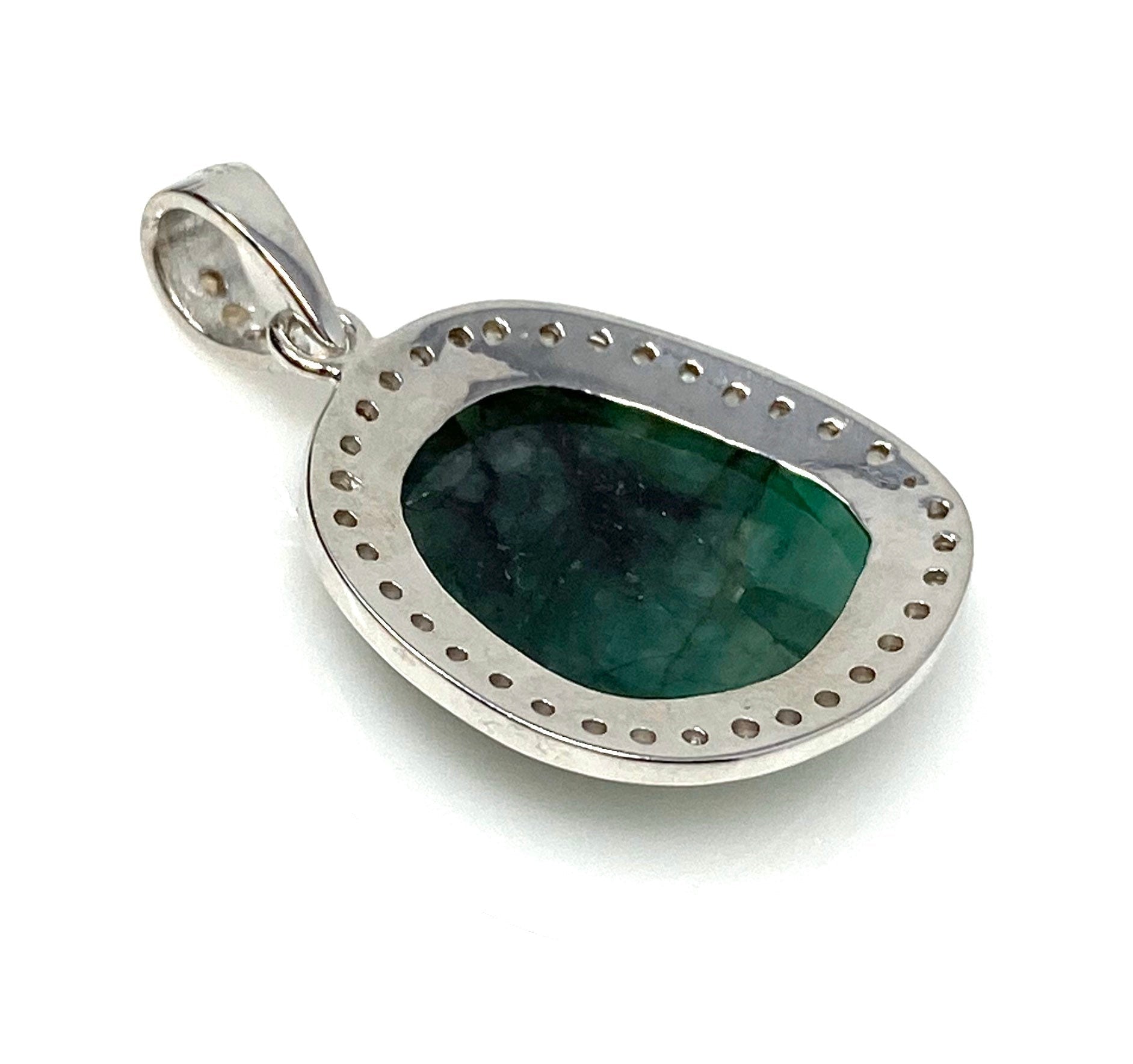 Emerald Diamond Pendant, Natural Emerald Sterling Silver Pendant, May