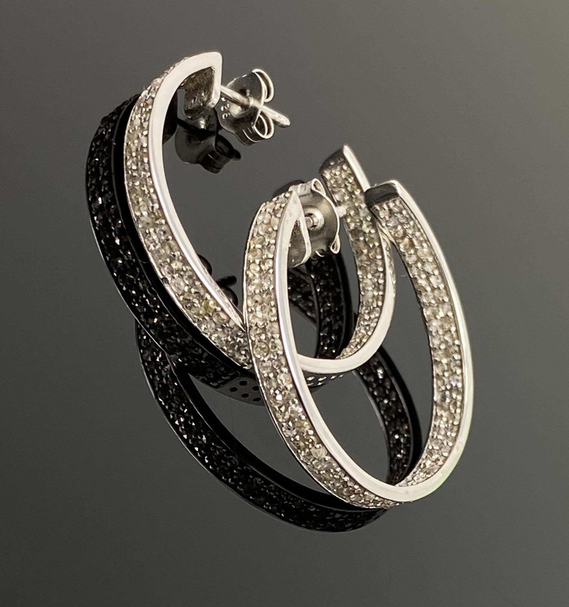 25mm Diamond Hoop Earrings, Sterling Silver Pave Diamond Earrings,