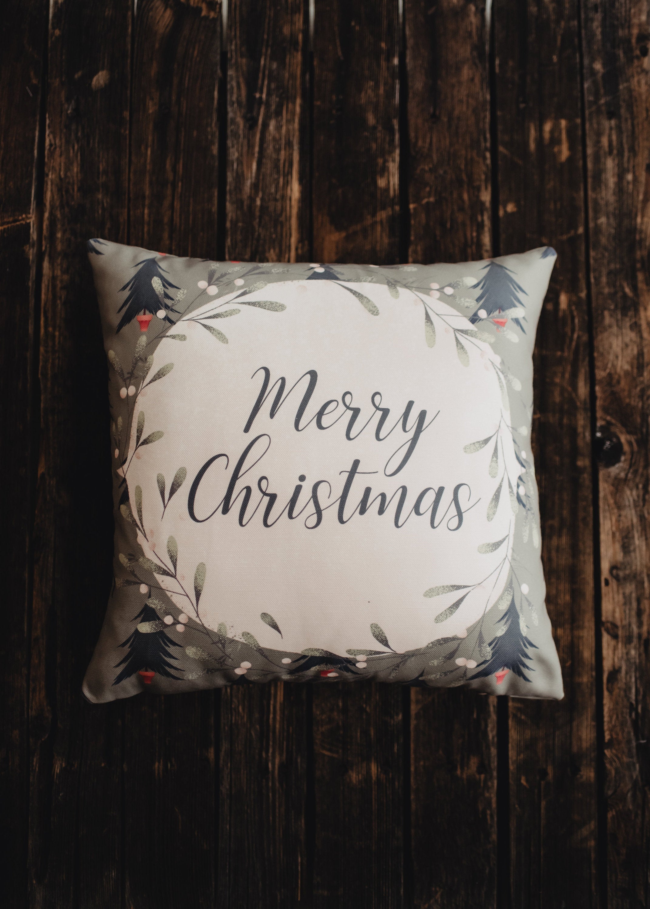 Beige Merry Christmas | Throw Pillow Cover | Christmas tree |