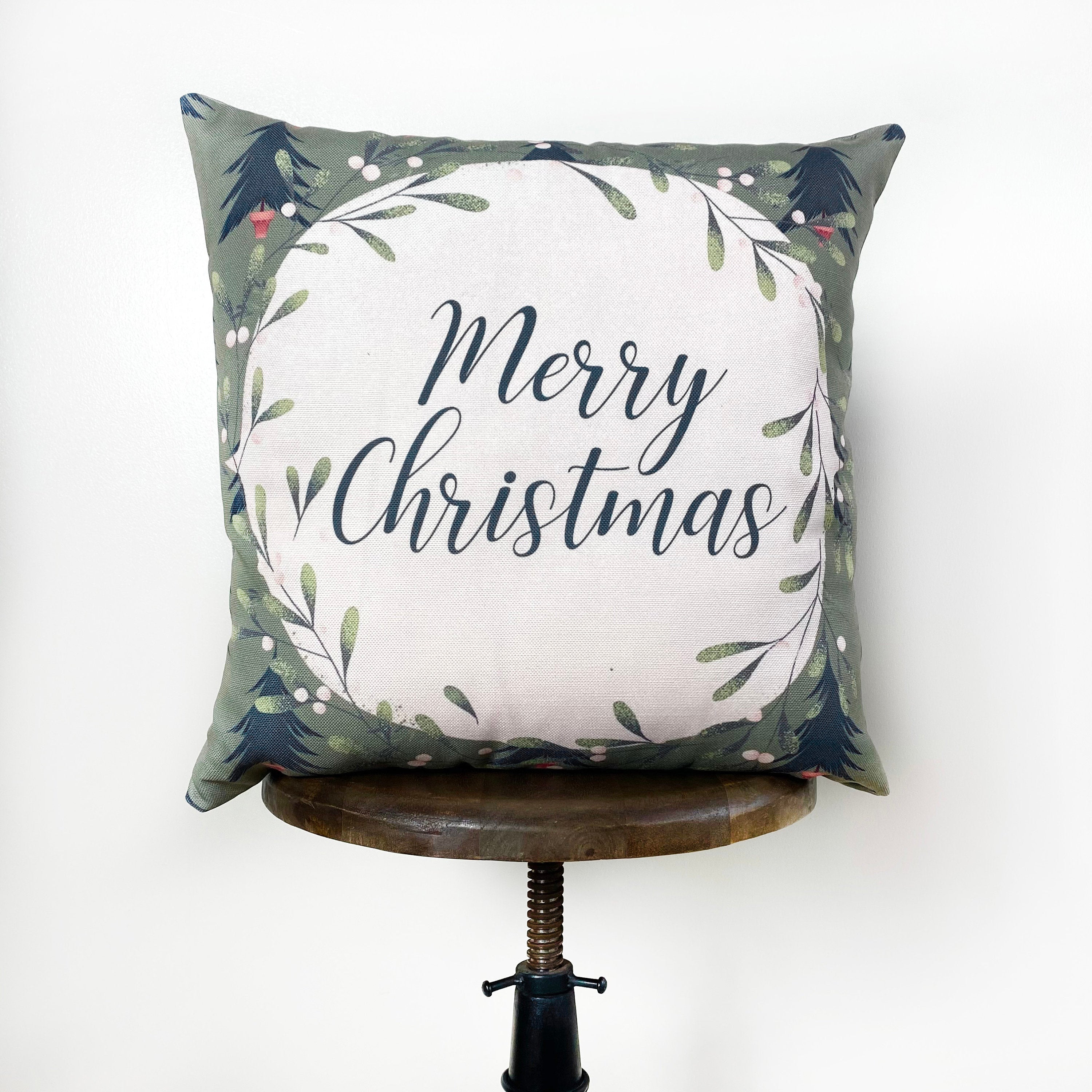 Beige Merry Christmas | Throw Pillow Cover | Christmas tree |