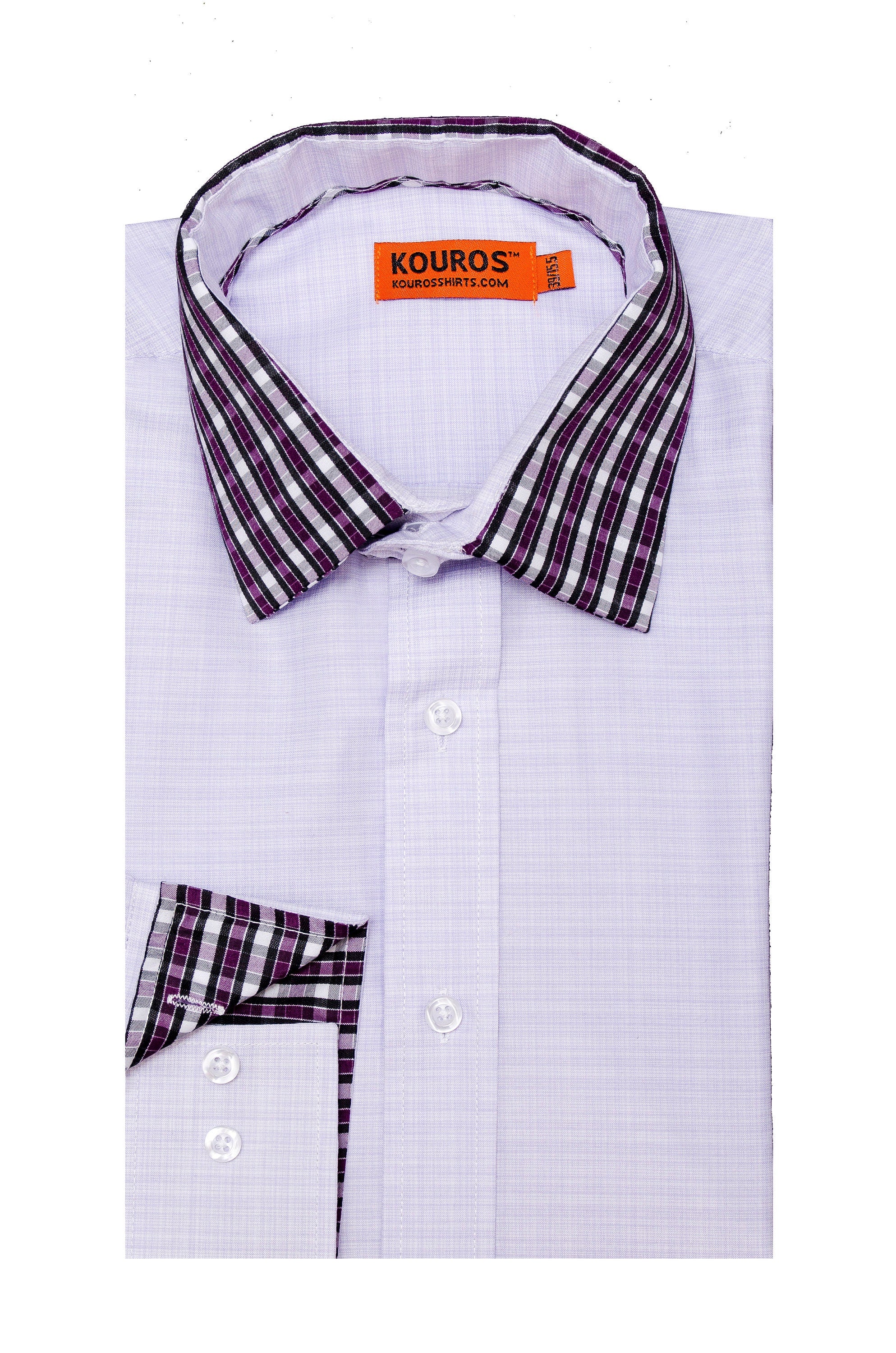 Men's Premium Designer Modern Slim Fit Dress Shirt, Lilac, matching collar cover