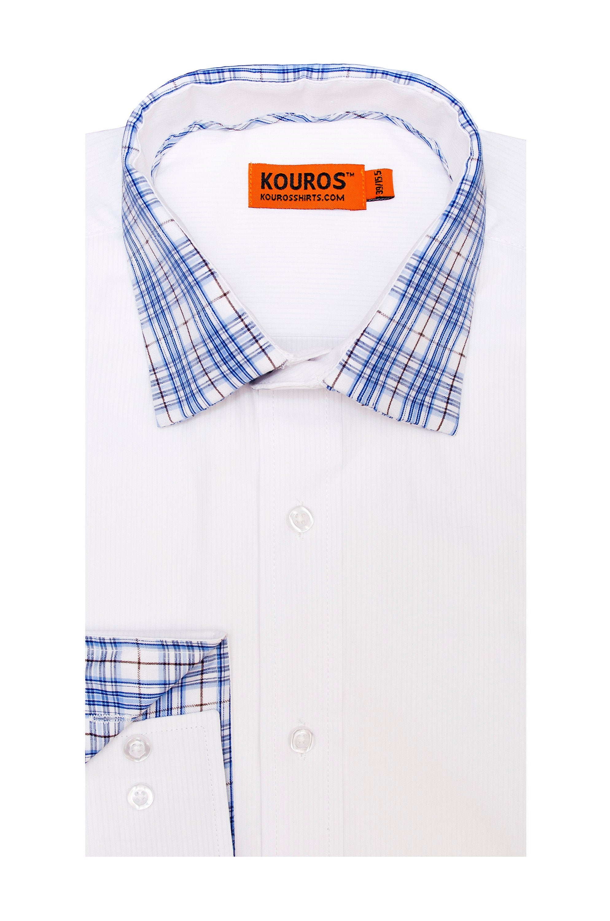 Men's White Cotton Slim Fit Dress Shirt with Collar Cover