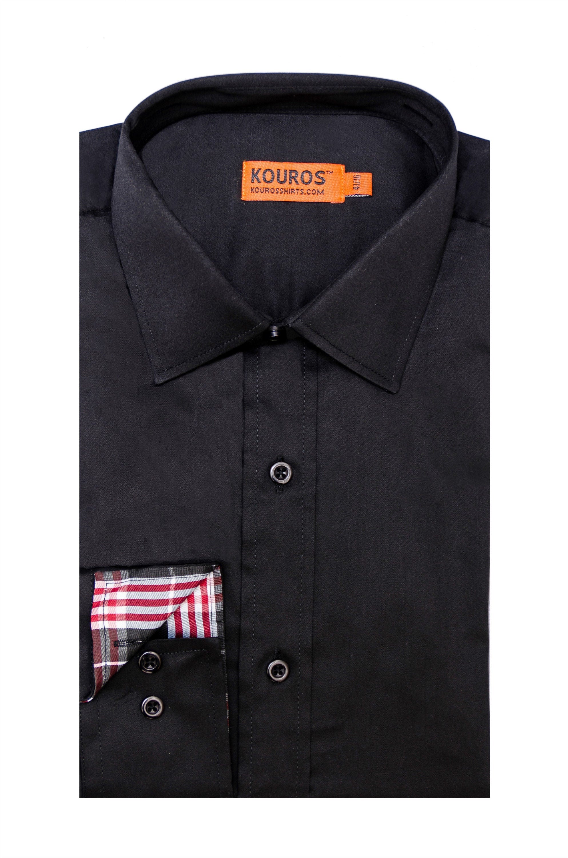 Men's Slim Fit Cotton Dress Shirt - Black Semi-Spread Collar