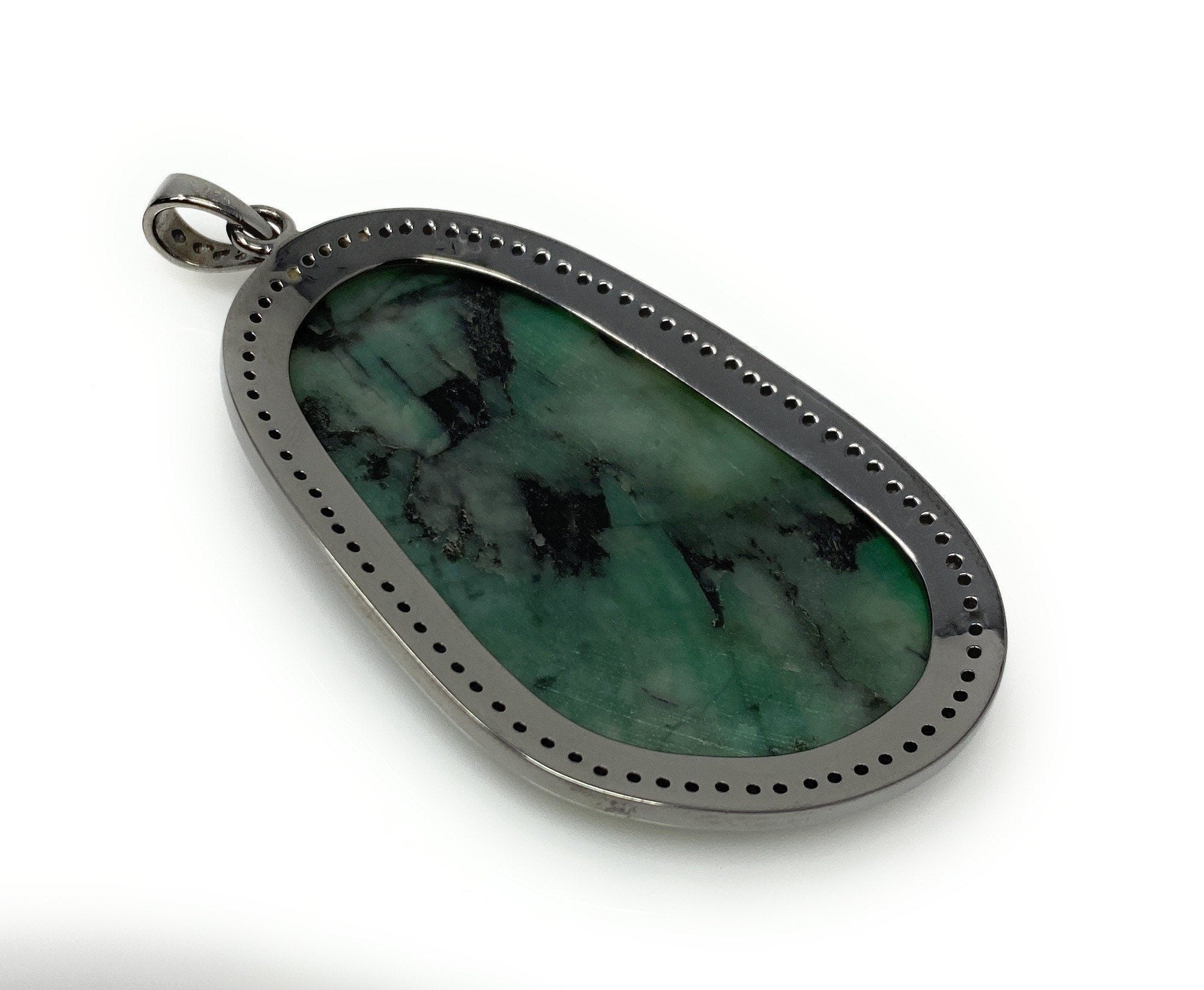 Rare Emerald Diamond Pendant, Natural Emerald Sterling Silver Pendant,