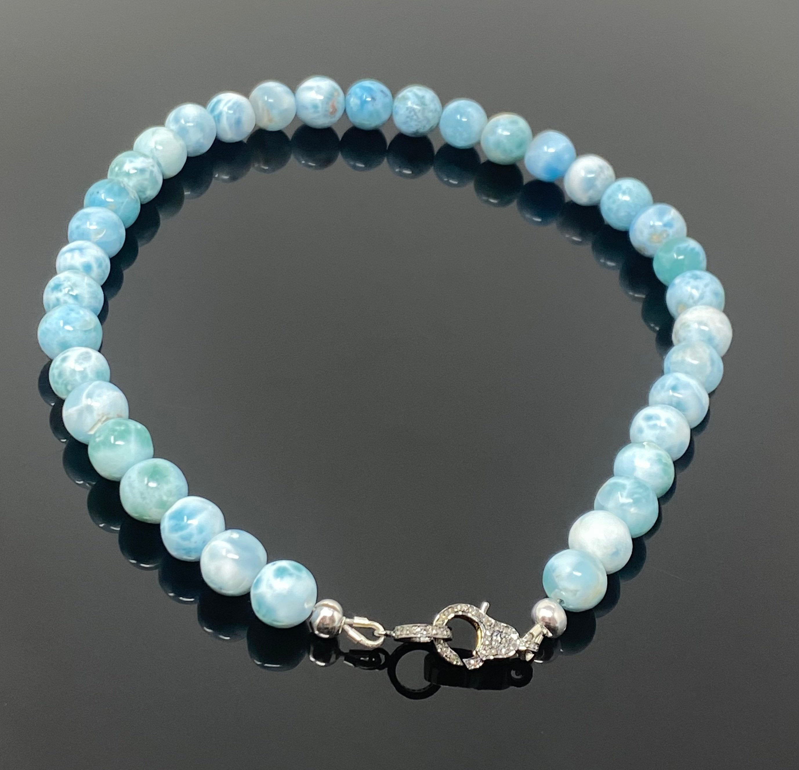 10.5mm -11.5mm Rare Larimar Gemstone Necklace, Bohemian Jewelry,