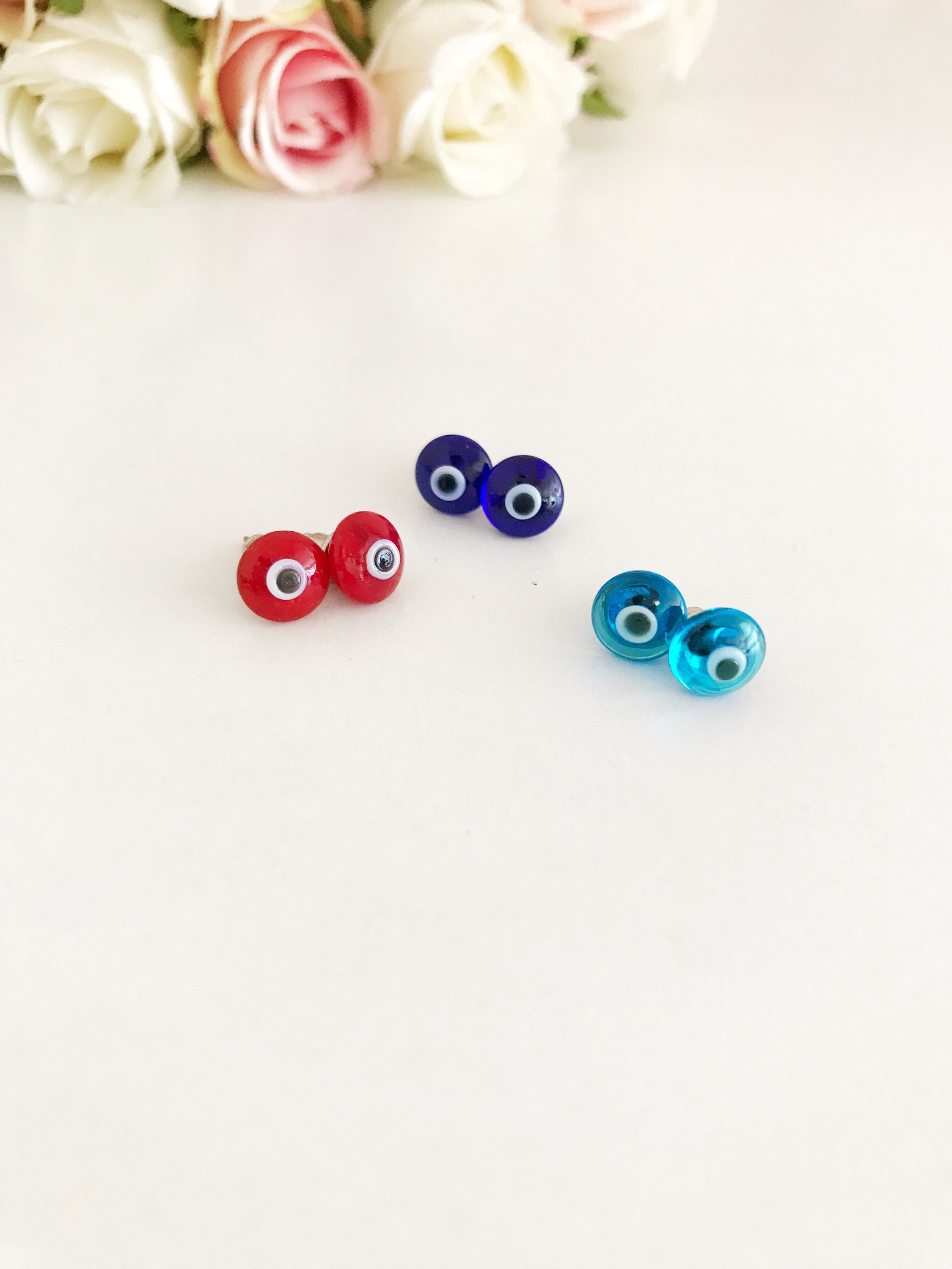 Glass Evil Eye Stud Earrings