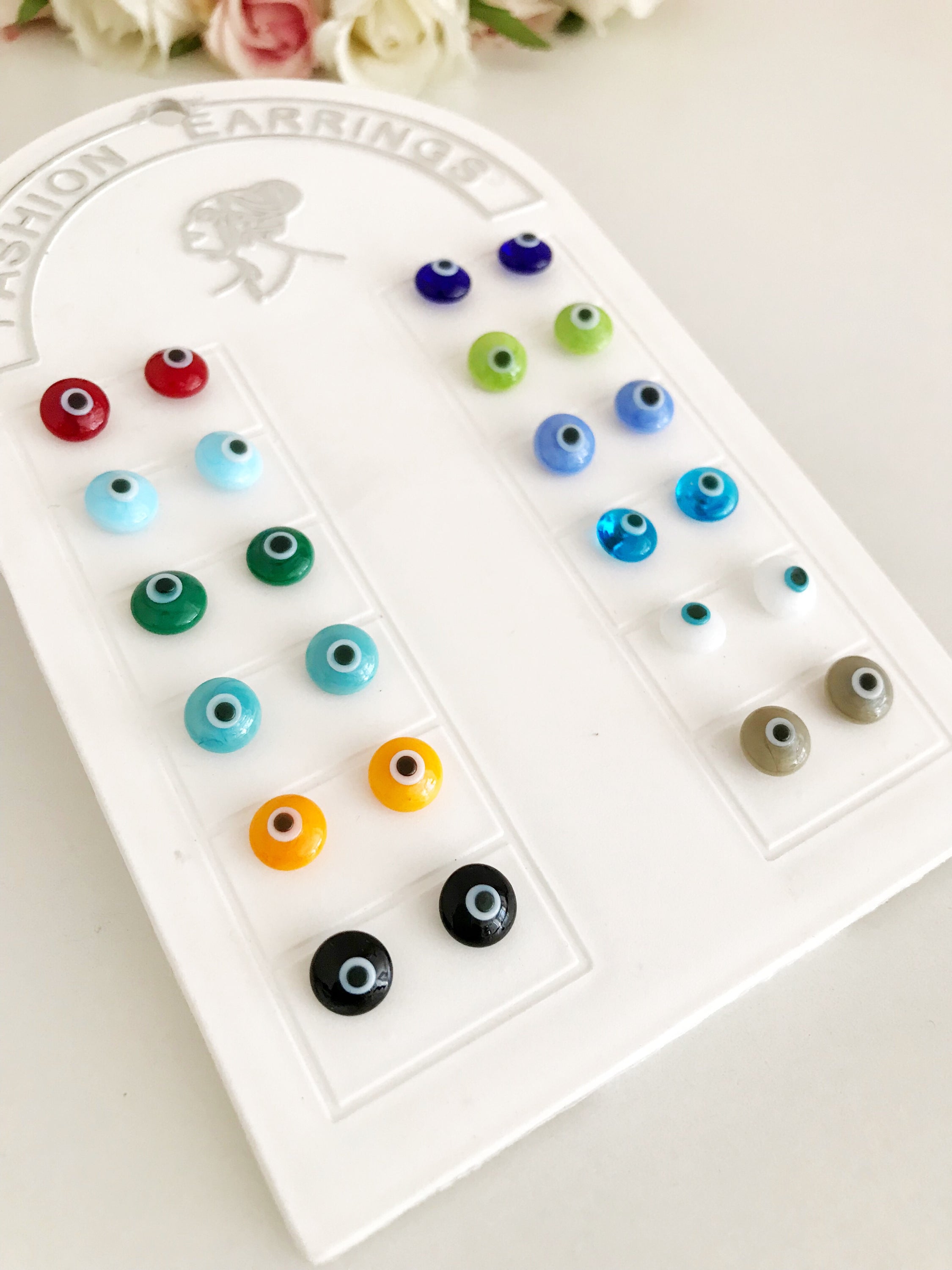 Glass Evil Eye Stud Earrings