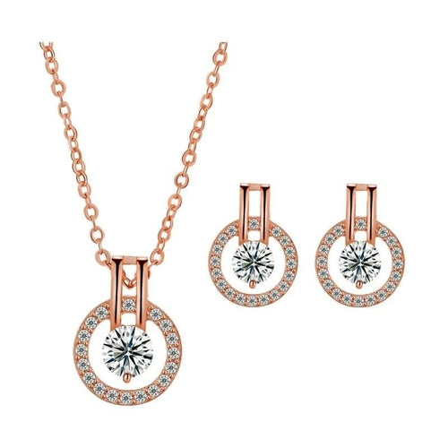 Silver Cubic Zirconia Necklace and Earring Set for Women