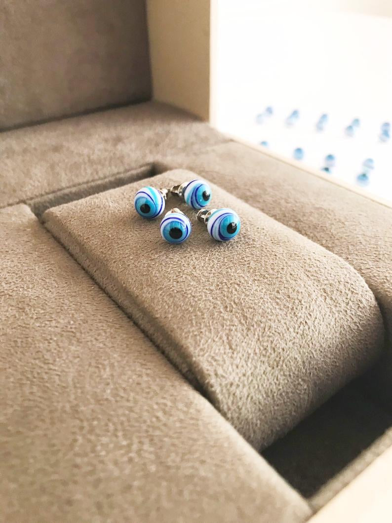 Glass Evil Eye Stud Earrings