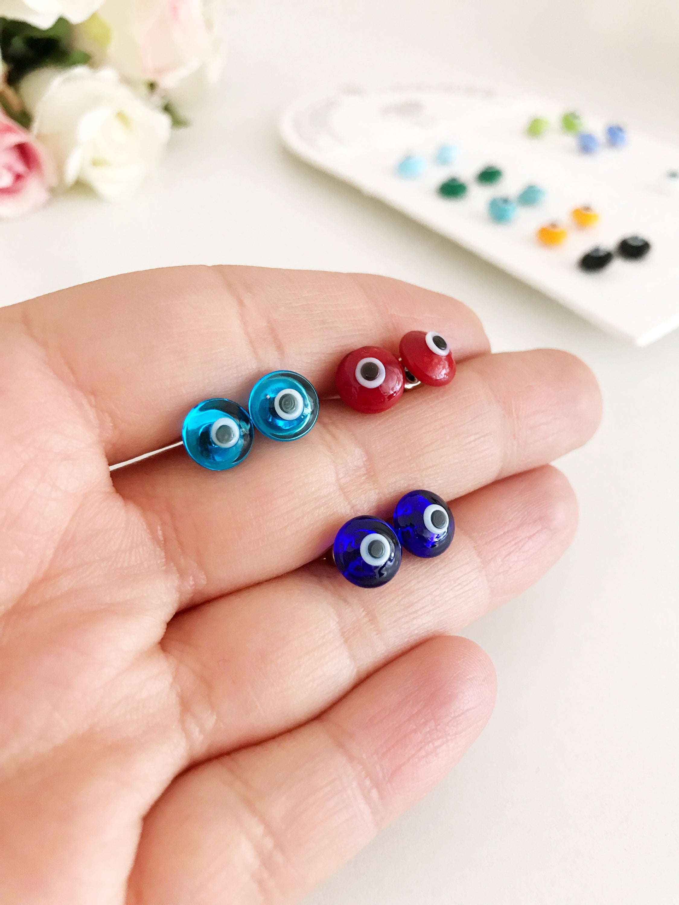 Glass Evil Eye Stud Earrings